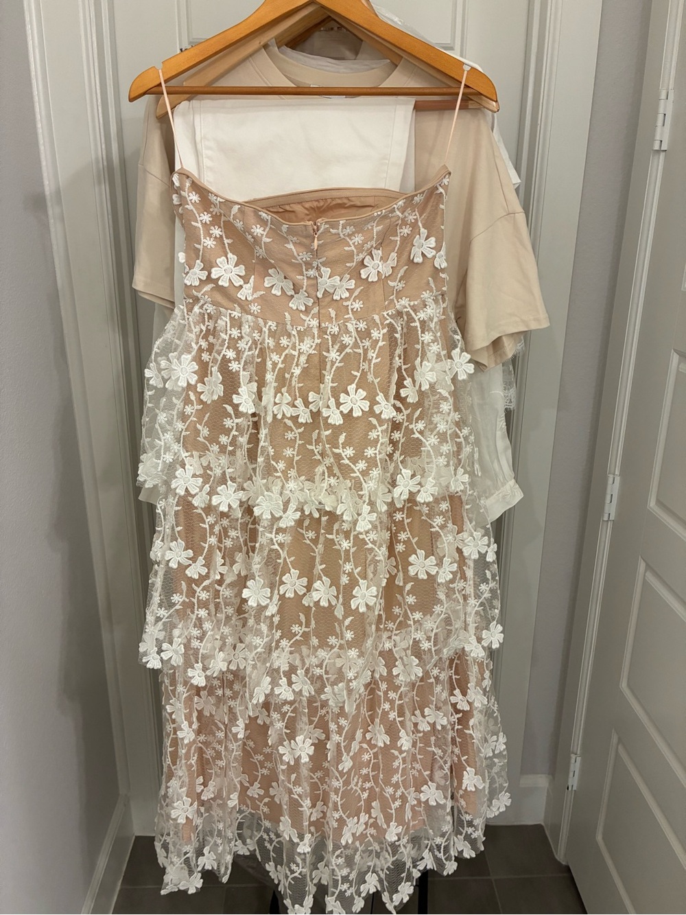 Endless Rose Nude and White Strapless Floral Lace Midi Dress - Picture 3 of 8
